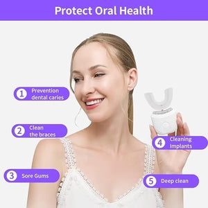 360 Degrees Intelligent Automatic Electric Toothbrush Waterproof U Type Tooth Brush Whitening Blue Light USB Charging